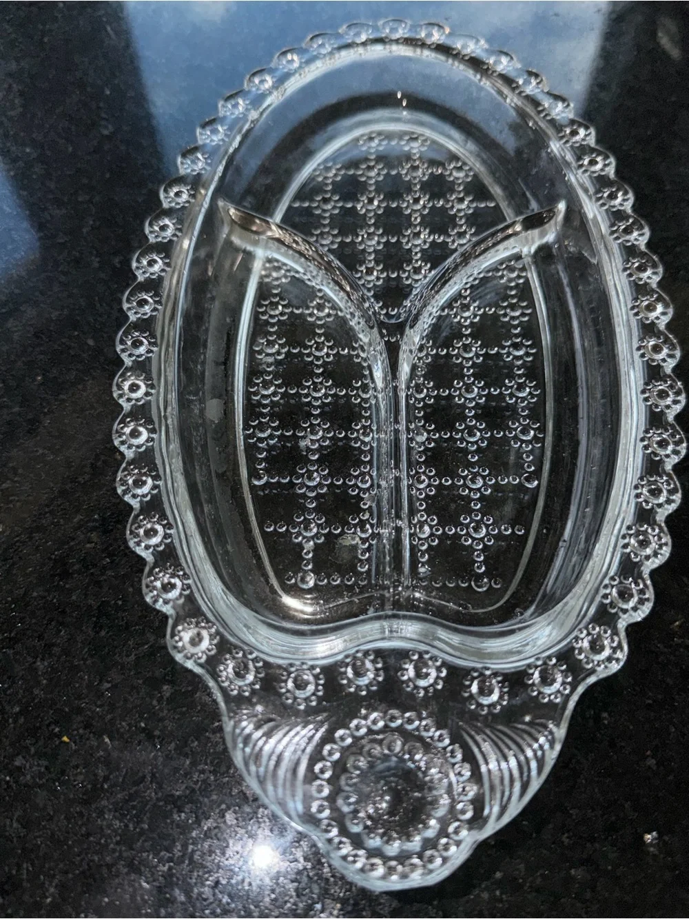 Vintage Clear Glass Divided multiple textured serving piece Classic pattern